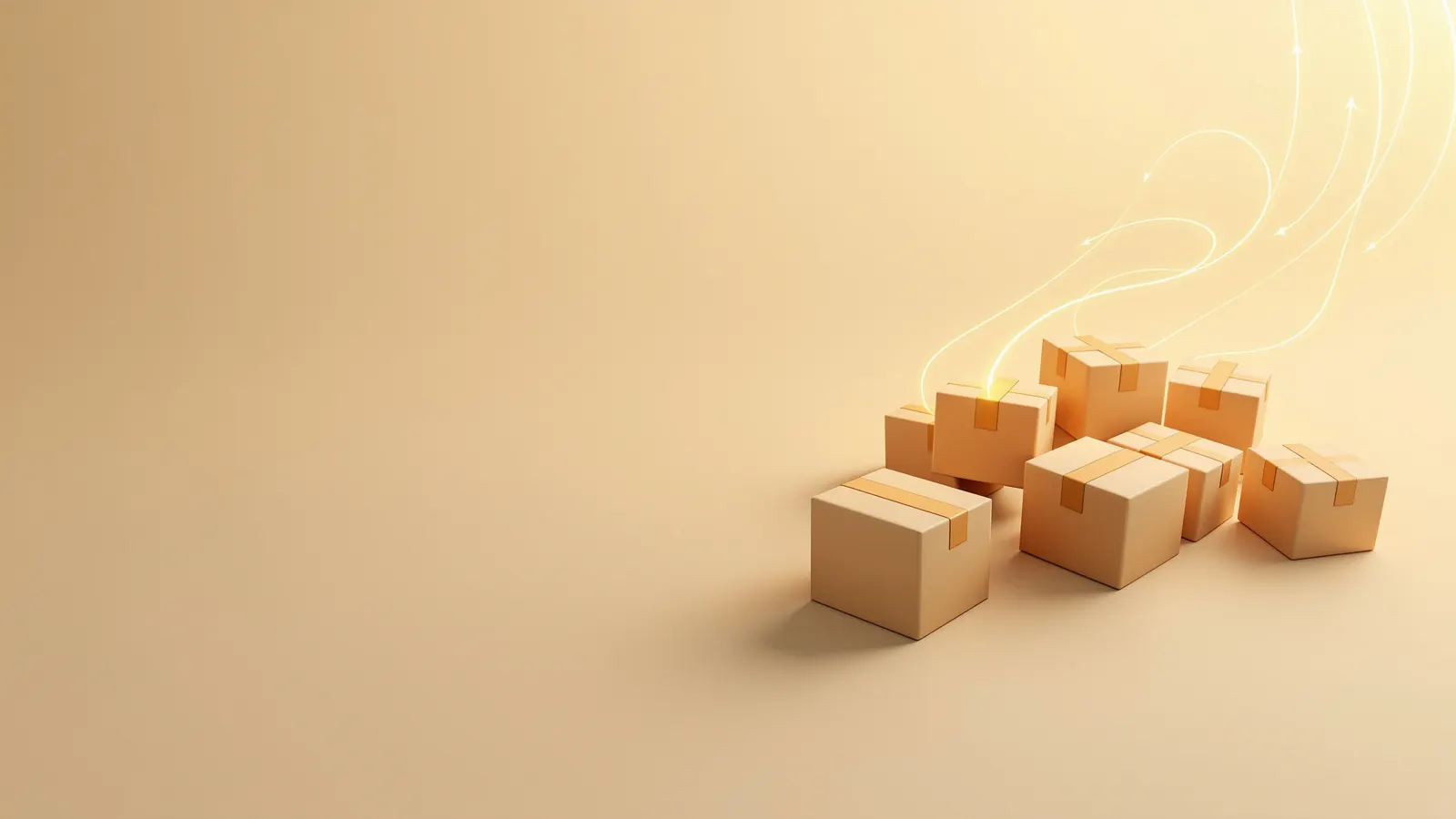 Parcels leaving one origin on glowing route lines — illustration of KAK's Houston parcel shipping
